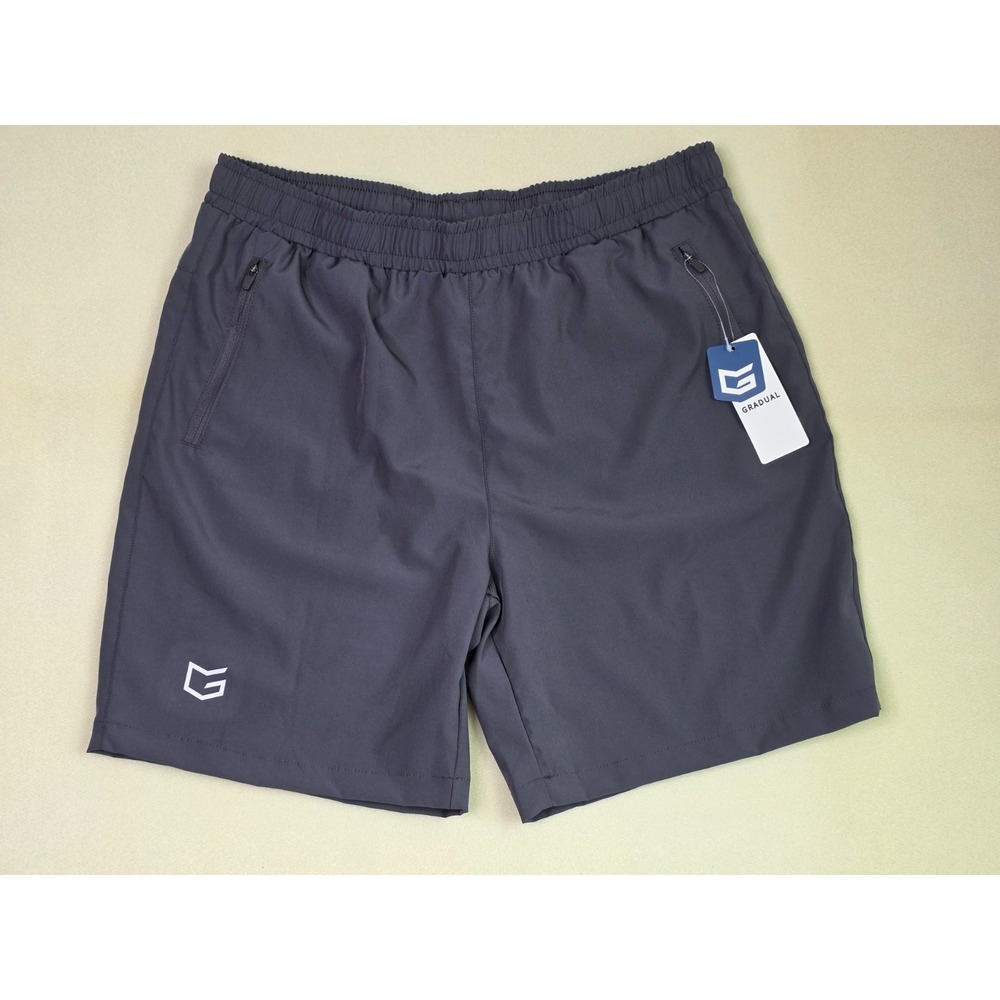 G‎ Gradual Men's Athletic Shorts Size 7 L Large Gray Zip Pockets Gym Workout NEW